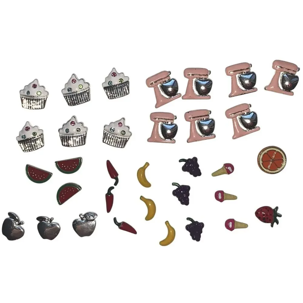 Lot of 30+ Pcs Floating Locket Silver Crafting Jewelry Charms Food Fruit Baking
